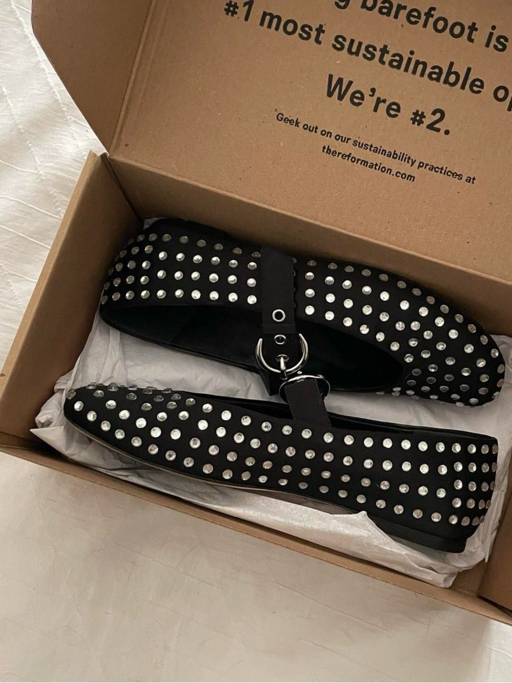 🖤 REFORMATION • Bethany Ballet Flats in Black with Rhinestones